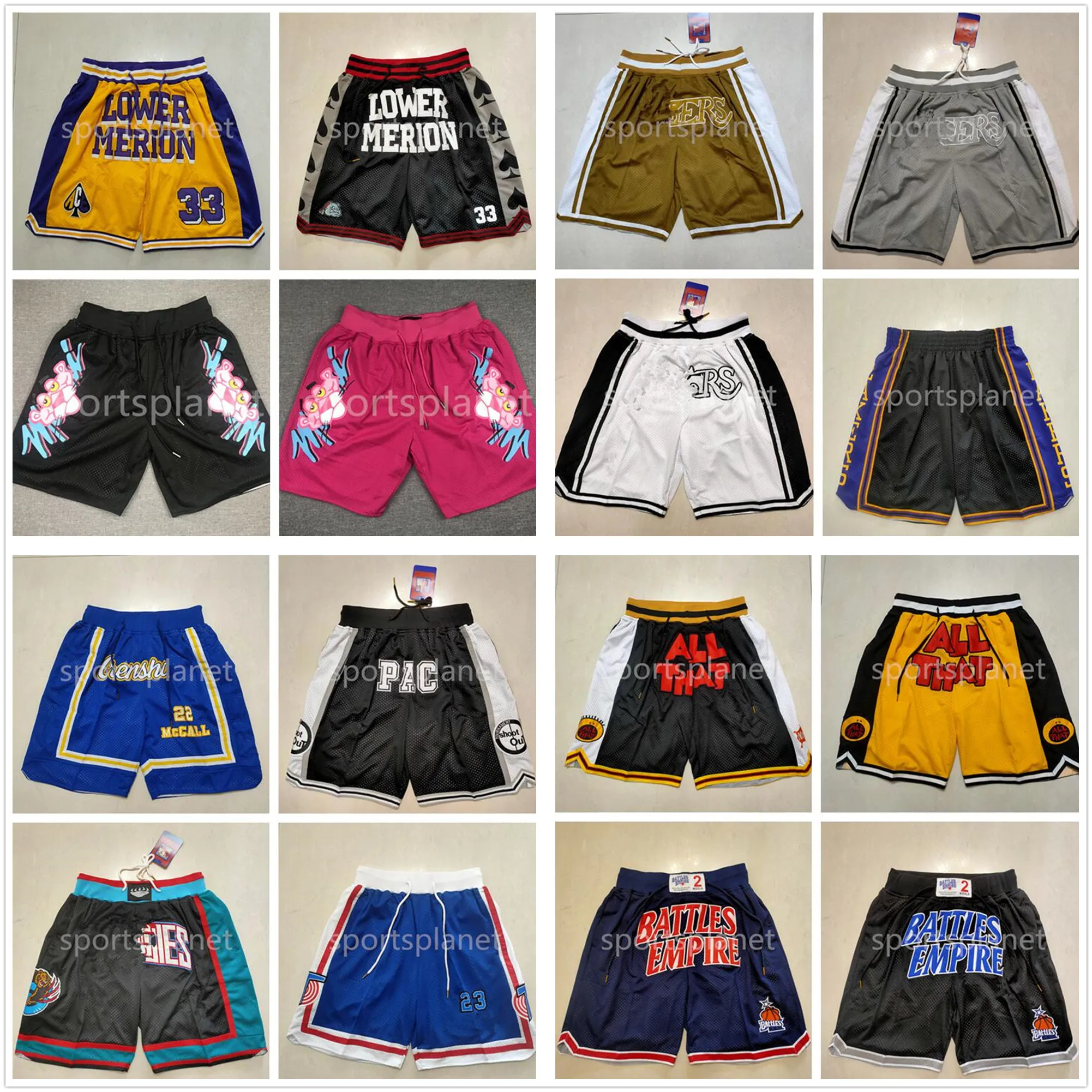 All Team Retro Stitched Just Don Pocket Lower Merion Basketball Shorts 1 Bugs Tune Squad Hip Pop Pantalon avec poches Zipper Sweatpants Baseball Short Man S-XXL