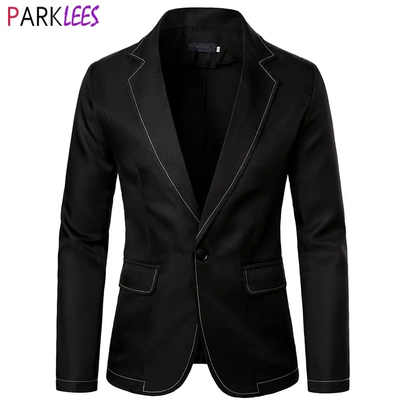 Fashion Line Design Mens Blazer Jacket Märke One Button Notched Lapel Slim Fit Blazers Män Business Casual Daily Sport Coat Man 210522