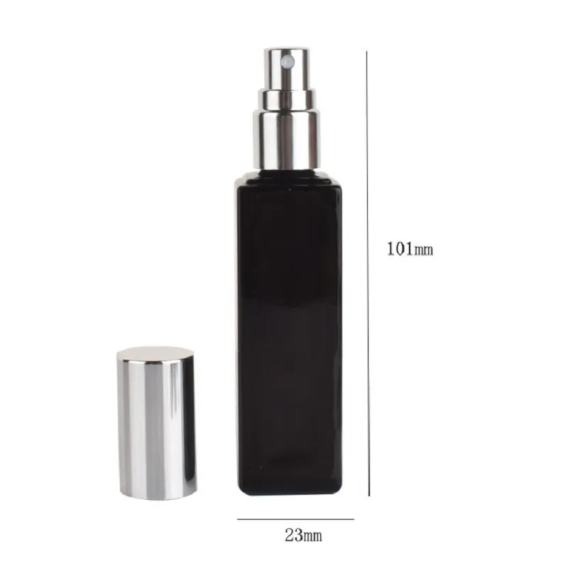 20ml Empty Square Black Glass Essential Oil Perfume Bottles Refillable Travel Size Mist Spray Bottle with black silver gold cap