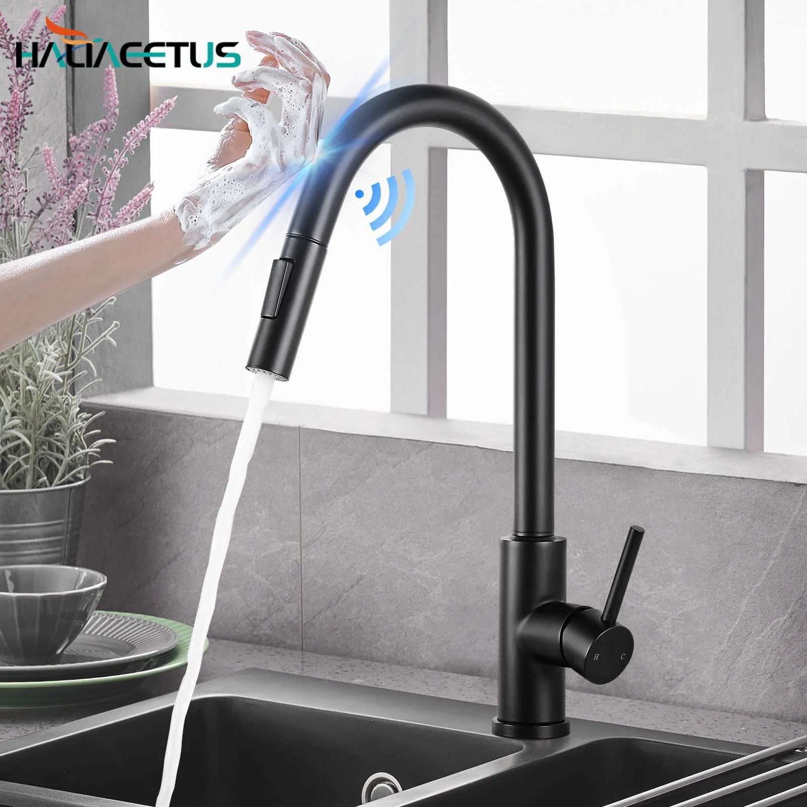 Kitchen Faucets Smart Sensor Pull-Out and Cold Water Switch Mixer Tap Smart Touch Spray Tap Kitchen Convenient Sink Faucets 210724