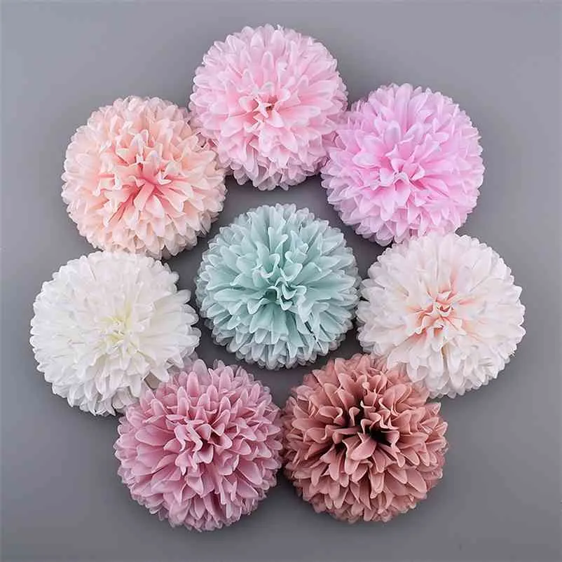 20pcs 10cm 큰 인공 pompom 실크 꽃 머리 수국 홈 웨딩 장식 DIY scrapbooking 가짜 꽃 화환 210706