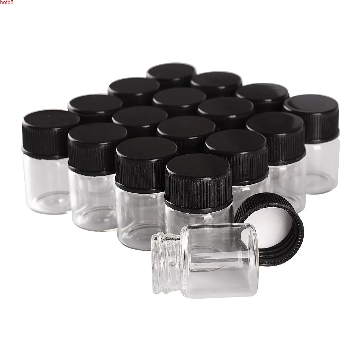 Lots de 100 pièces de petites bouteilles en verre de 5ml, 22x30mm, avec bouchons en plastique noir, pots à épices, bouteille de parfum, artisanat d'art, bonne quantité