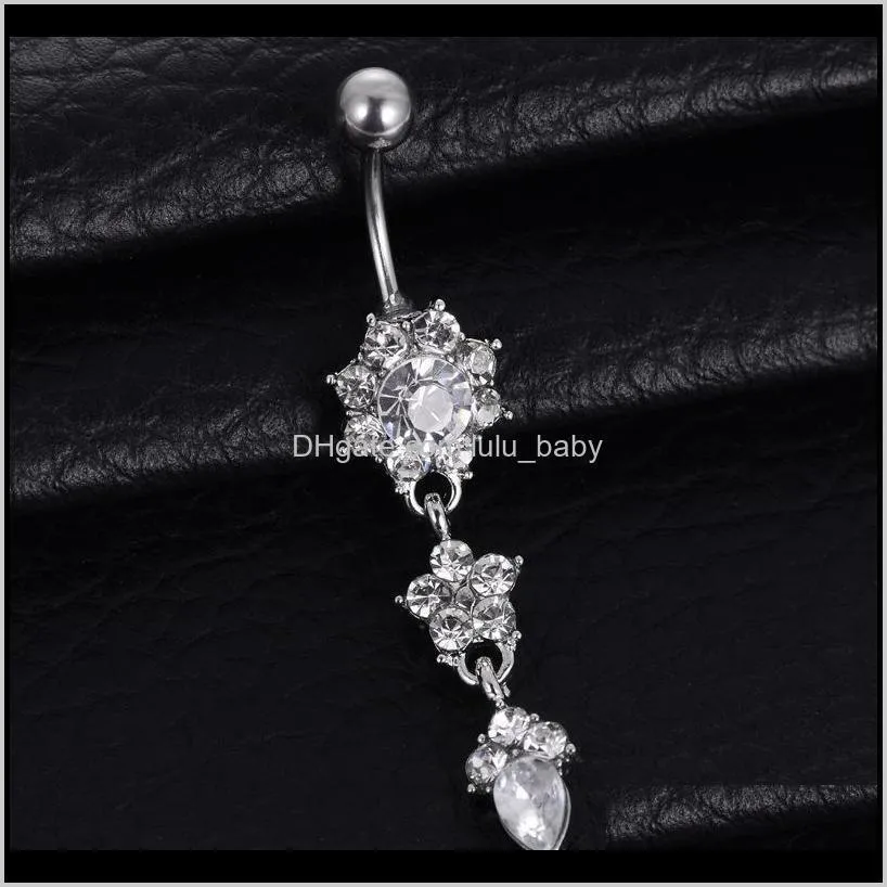 1pcs crystal new bell fashion sexy button dangle flower rings piercing navel body jewelry oahk