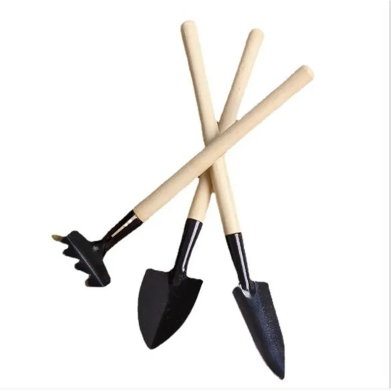 Mini strumenti da giardino forniture per scavare abiti da giardinaggio domestico rastrello rastrello set kit manico in legno a tre pezzi