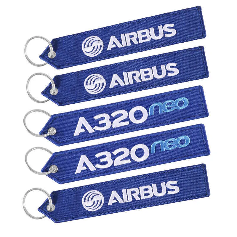 5 st Airbus Keychain Telefonremmar Broderi A320 Aviation Key Ring Chain för Aviation Gift Strap Lanyard för påse Zipper G1019
