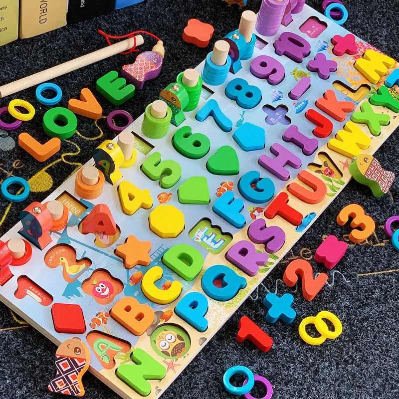 Brinquedo De Aprendizagem De Cor De Madeira, Contando Puzzle Board