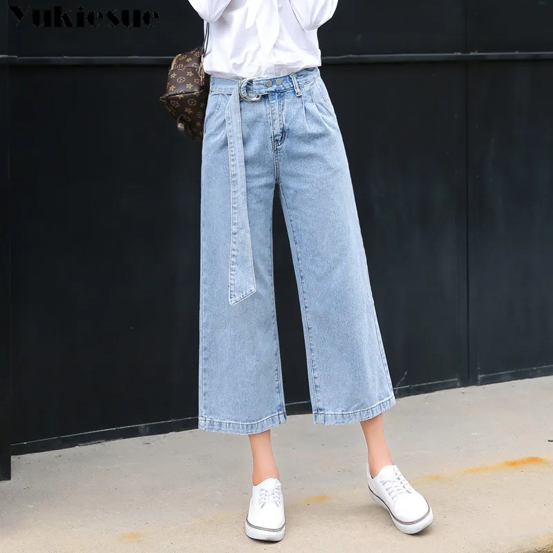 Koreanska brett ben jeans kvinna lösa lockben byxor kvinnor byxor blå jean taille haute ropa china rak cowboy jeans kvinnlig 210519