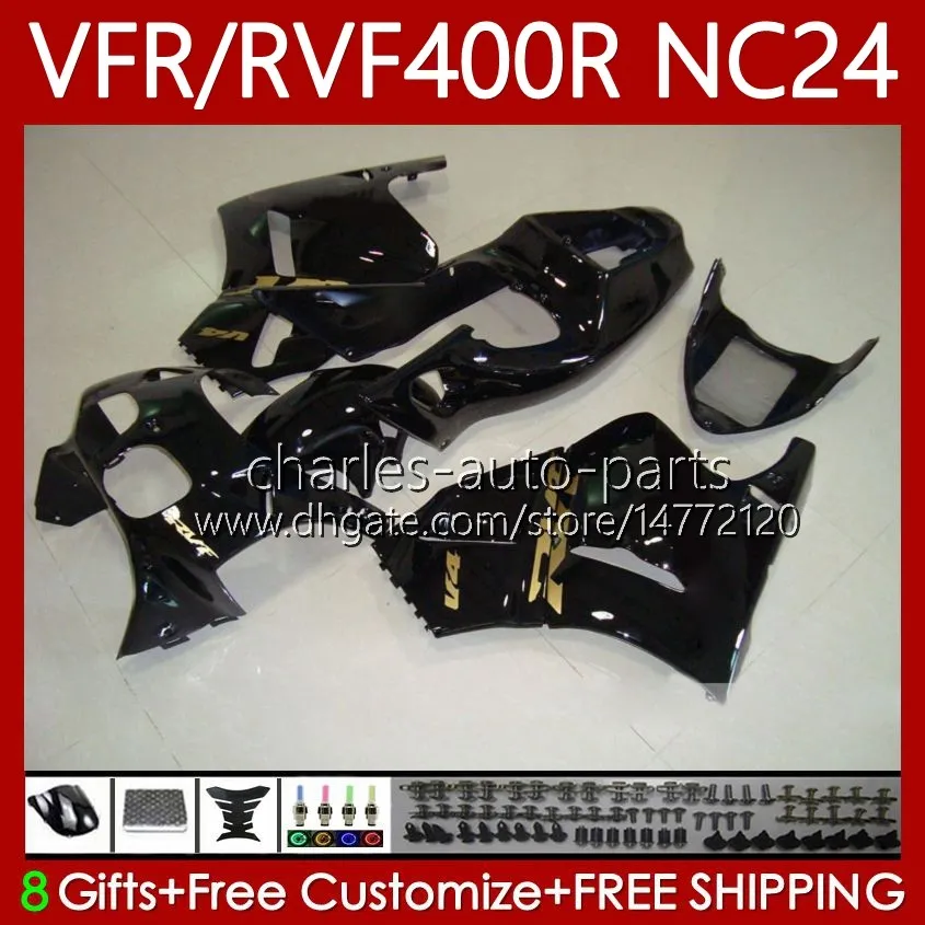 طقم الجسم لهوندا RVF400R VFR400 R NC24 V4 VFR400R 87-88 هيكل السيارة 78NO.54 RVF VFR Black Golden 400 RVF400 R 400RR 87 88 VFR400RR VFR 400R 1988 1988 دراجة نارية Fairing