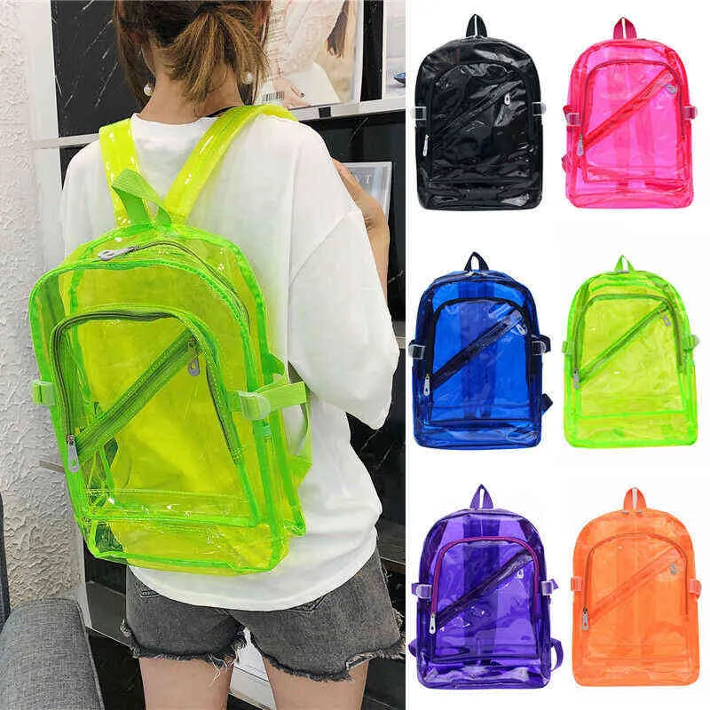 Nette Klare Transparente Frauen Rucksäcke PVC Gelee Farbe Student Schulranzen Mode Ita Teenager Mädchen Taschen Für Schule Rucksack Neue Y1105