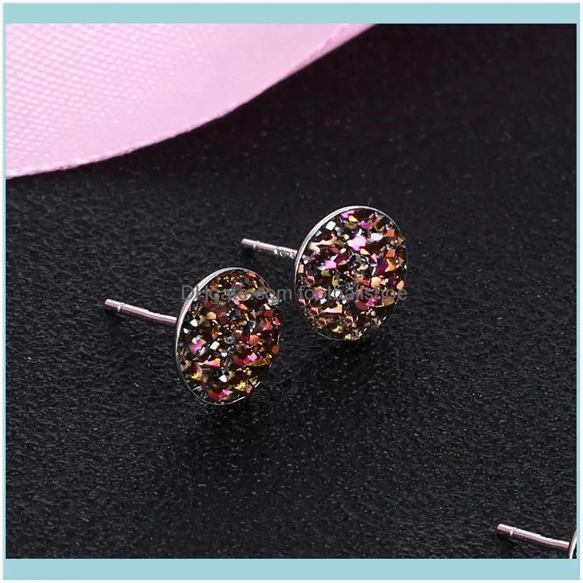 S925 fairy pure super silver men`s and women`s personality crystal Cluster net red temperament resin earrings