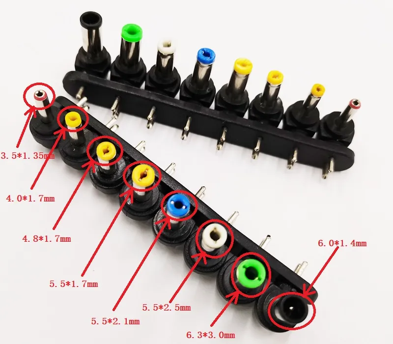 Conectores de computadores de alta qualidade, nova versão 8 pçs / set Universal DC CC 2Pin Plug Charger Dica Adaptador de Energia Portátil laptop / 5Sets