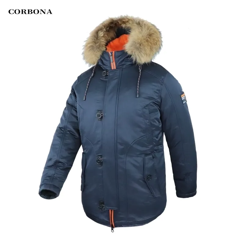 Corbona n3b typ vinter parka mäns kappa lång överdimensionerad äkta päls militär armé manliga jackor vadderade fleece varumärken 211023