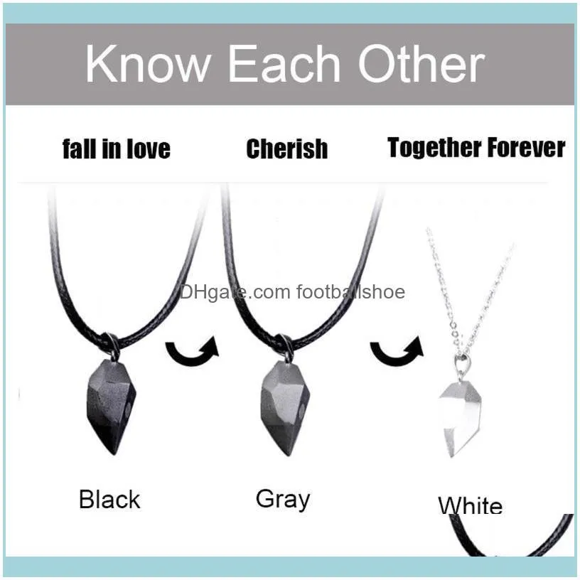 2Pcs Minimalist Lovers Matching Friendship Heart Pendant Couple Magnetic Distance Faceted Necklace Jewelry 875B Chains