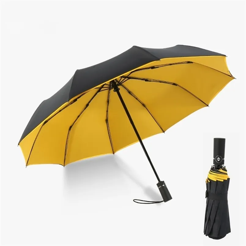 Double automatique pliant jaune parapluie femelle mâle dix os voiture luxe grande entreprise parapluies hommes pluie femmes cadeau parasol 211124