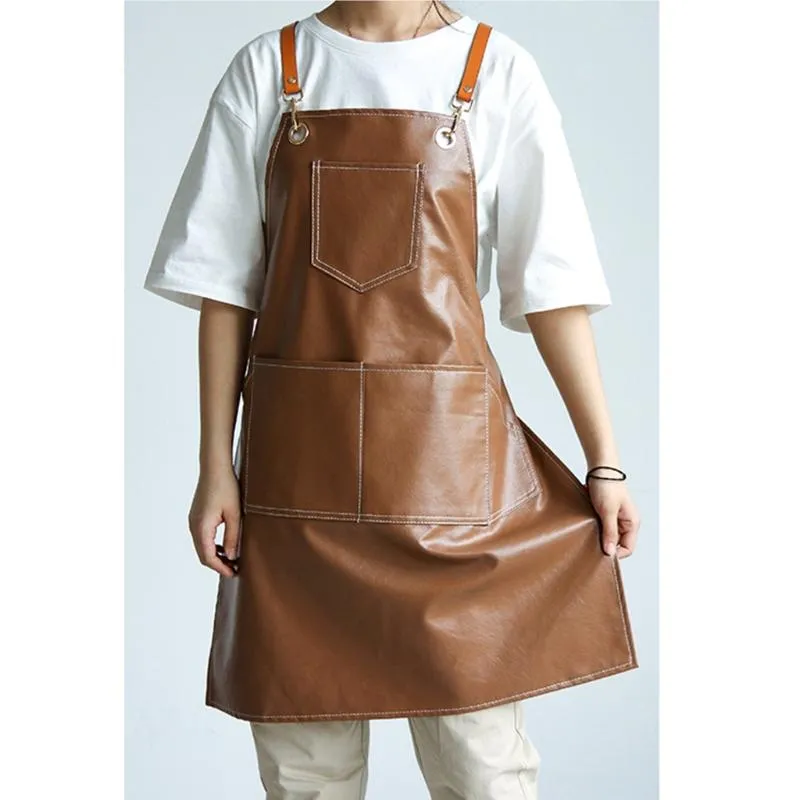 Aprons Leather Working Apron Cross Back Adjustable Chef Multi-pocket Sleeveless