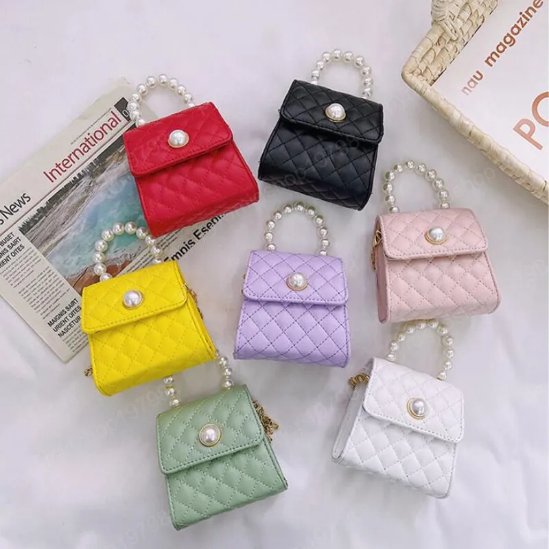 Kids Handbags Fashion Baby Bag Girls Bags Children Accessories Childrens Summer One Shoulder Pearl Messenger Purses Cute Chain Purse Mini
