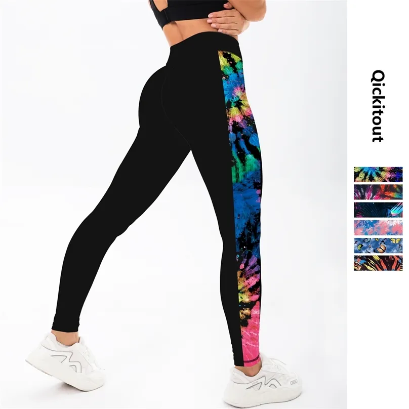 Leggings semplici con motivo floreale laterale per pantaloni da palestra a vita alta fitness da donna allenamento push up stampato corsa 211215