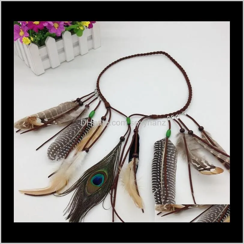 hippy indian feather headband boho faux peacock feather bead hair band women fashion tassel headwear feastiveal hair accessories a378