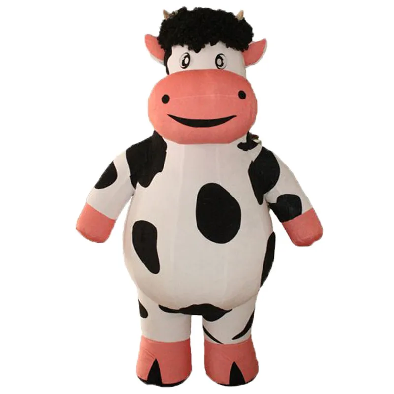 Mascote trajes1,9m Halloween inflável leite vaca mascote traje terno jogo anunciando onesies para adultos Papai Noel vestido novo