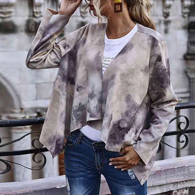 Fashion Printed Women Suede Coat Asymmetric Turn-Down Collar Female Autumn Winter Jacket W244 210526
