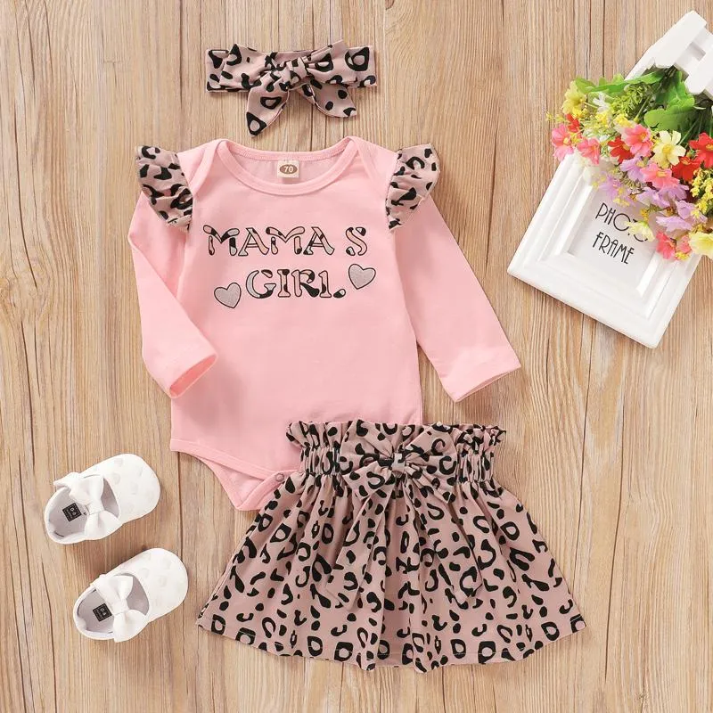 Vêtements de petite fille 12 mois 18 mois à manches longues à manches longues à manches à manches longues à manches longues jupe à imprimé léopard pour les ensembles de vêtements de tenue de printemps filles pour les tout-petits