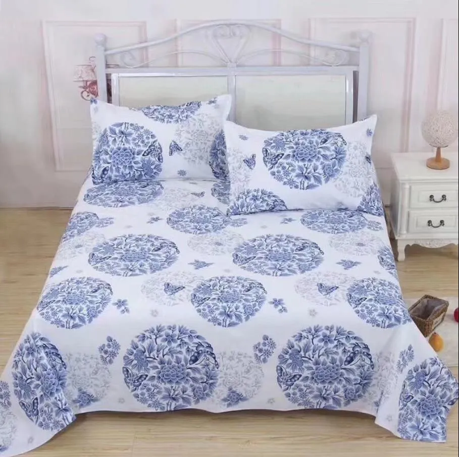 Blauw-wit porselein beddengoed trendy huishoudelijke laken getrouwd feestelijke matras bedspread met kussensloop F0199 210420