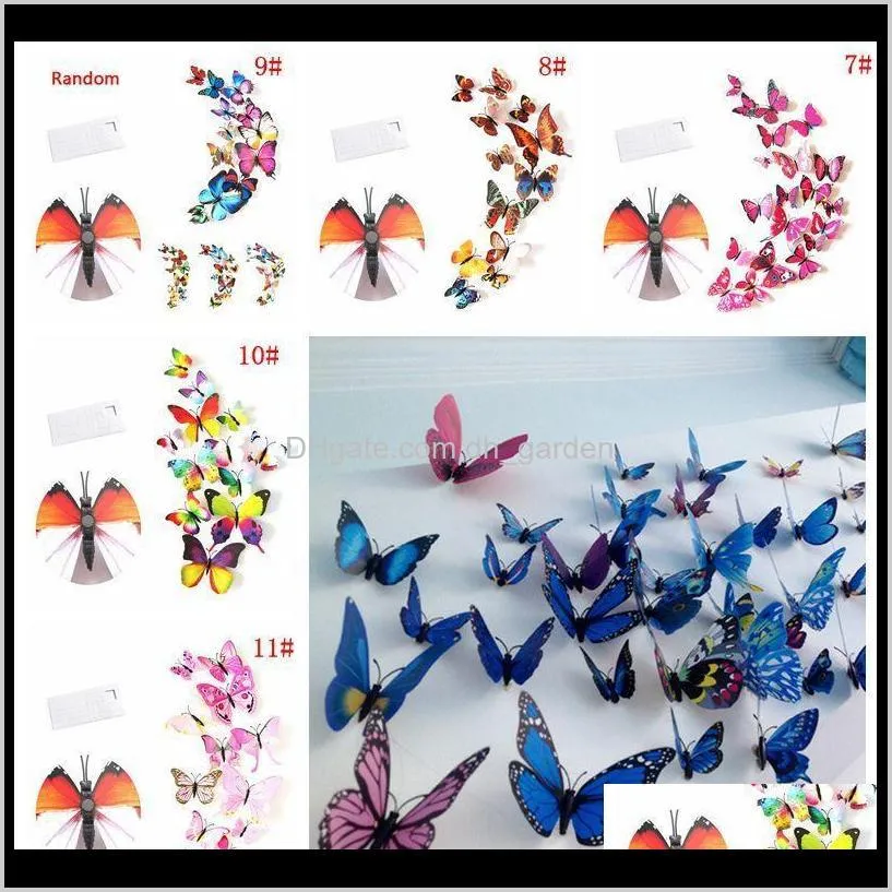 12pcs 3d butterfly wall sticker pvc simulation stereoscopic butterfly mural sticker fridge magnet art decal kid room home decor vt0446