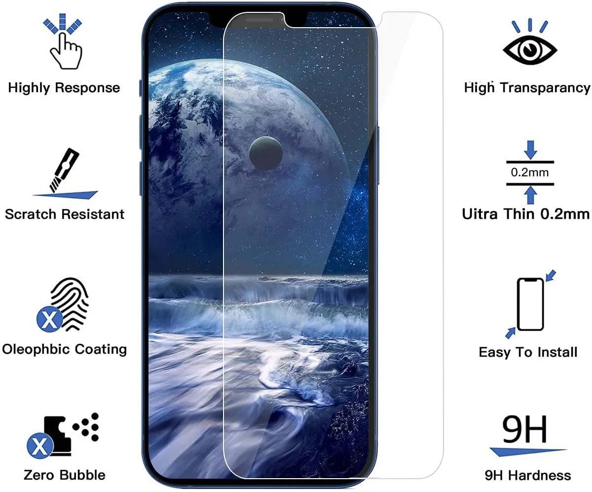 Para iPhone 13 12 Mini Pro Max HD Clear Screen Protector 9h Bolha Anti-Scratch Bolha Free Shatter Prova Caixa Amigável Vidro Temperado com Pacote