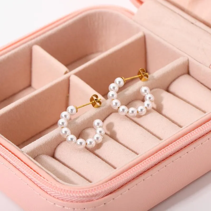 Hoop & Huggie Stainless Steel Mini Pearl Circle Shape Earrings For Women French Vintage Female Jewelry