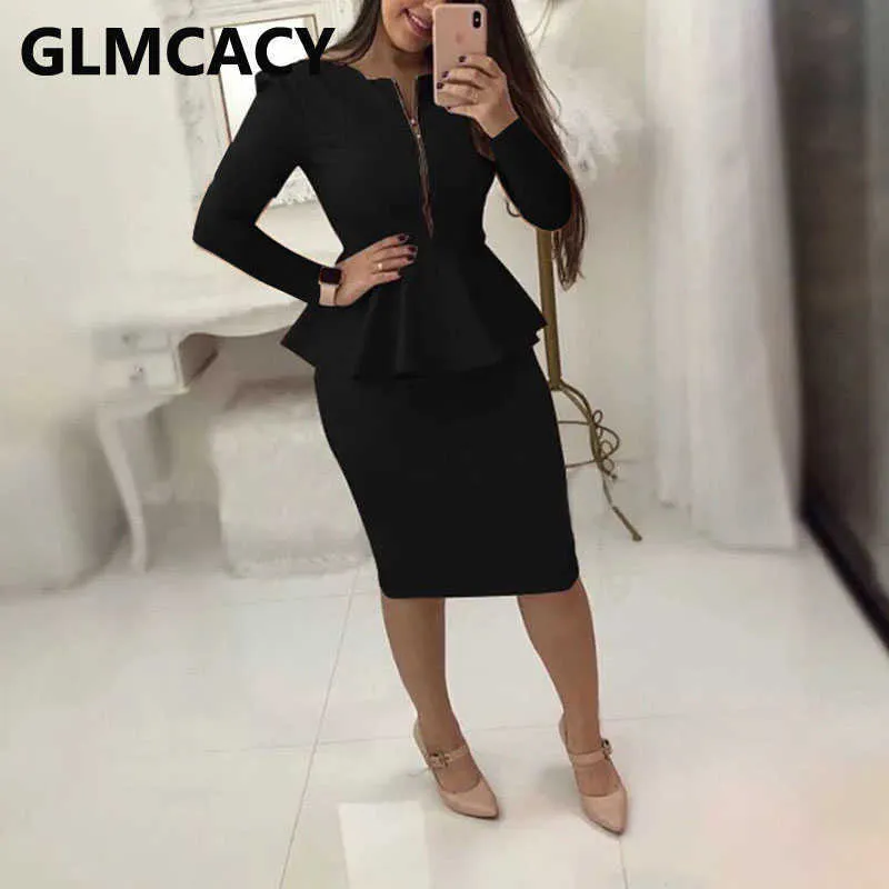 Womens OL Dress Suits Long Sleeve Peplum Top Midi Skirt Set Elegant Office Attire From Dou01 17.01 DHgate.Com