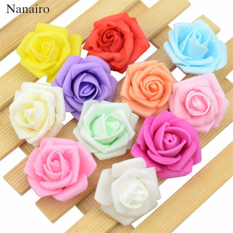 200 pçs / lote 4 cm Mini artificial PE PE espuma rosa cabeça cabeça para casamento decoração de casa diy grinalda artesanato acessórios falsos flores 210624