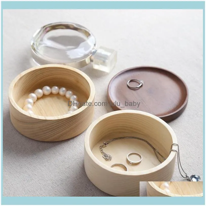 3Pcs Natural Wooden Two-Layer Handmade Jewelry Storage Box With Lid Earrings Ring Necklace Display Props Pouches, Bags