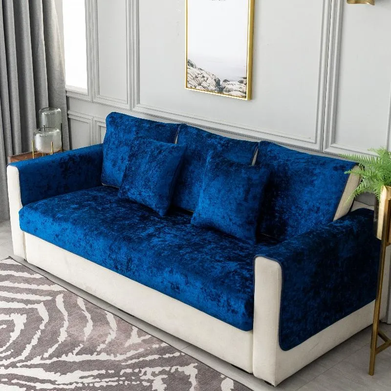 Velvet Slipcover Chair Blue Four Seasons Sofa Cushion Cover Custom