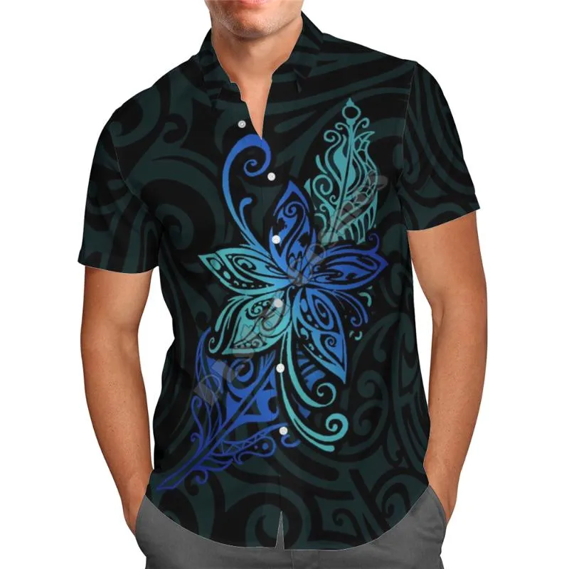 Heren casual shirts Hawaii shirt Hawaiiaans strand zomer mode korte mouw Viking Tattoo gedrukt 3D Harajuku tee hiphop224a