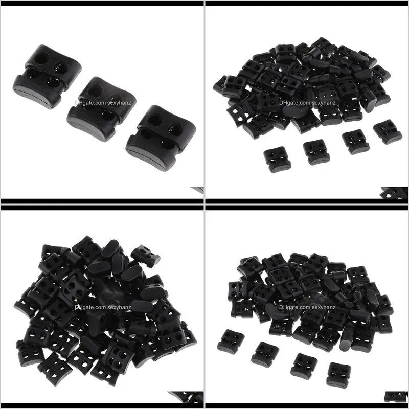 50pcs plastic double hole cord locks spring toggle stopper for shoelaces bag