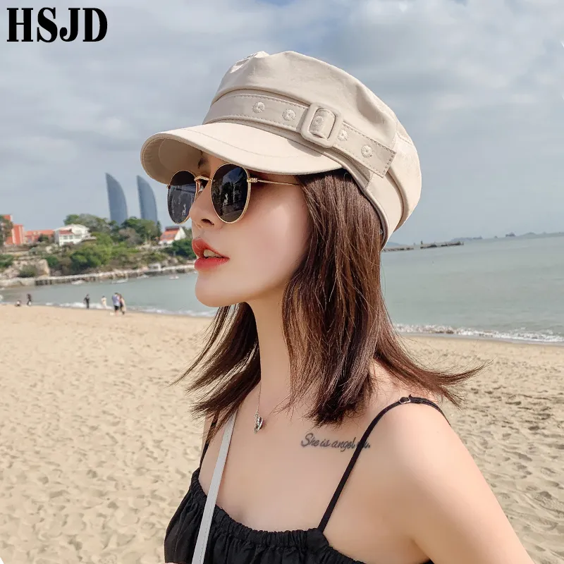 Cinto Octogonal Flat Cap Mulheres Chapéu de Verão Primavera e Verão Algodão Chapéus Da Marinha Feminino Para Mulheres Masculino Feminino Retro Beret Caps