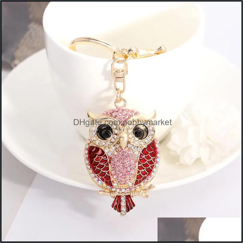 Cute Owl Keyrings Keychain Ring Rhinestones Animal Handbag Charms Pendant Bag Car Key Chains Holder Fashion Promotions Keyring Gift Jewelry