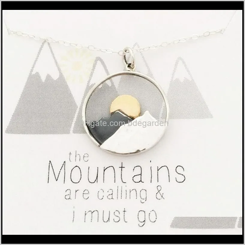 fashion jewelry pendant mountain sunrise necklace pendant hollow out necklace chain girl children gift necklace ps1027