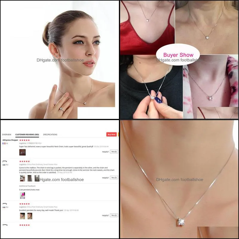 Shiny Crystal Pendant Necklace For Women With 45cm Box Chain Luxurious Big Cubic Zirconia Necklace Female Square Stone S200