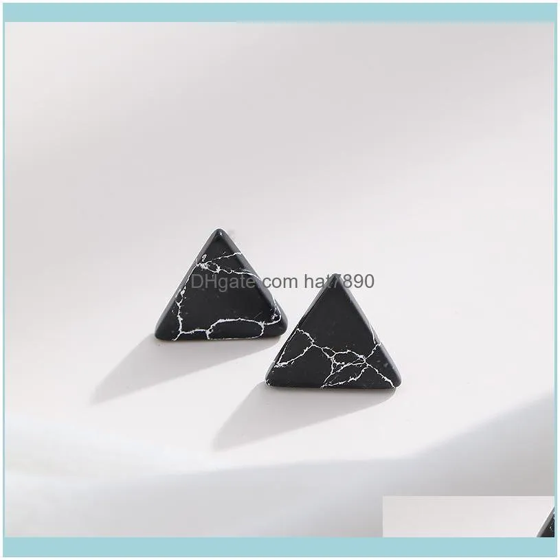 S925 Tremella nail Korean fashion size round triangle marble Earrings temperament popular exquisite jewelry women