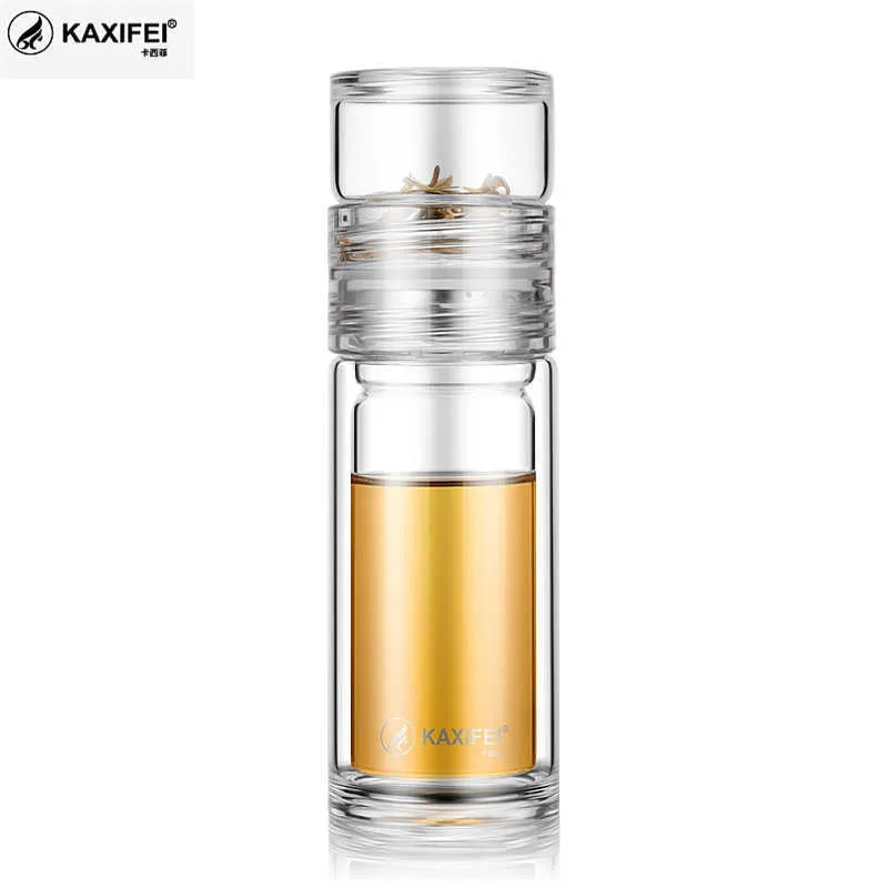 Kaxifei Business Type Waterfles Glazen fles met roestvrijstalen thee infuser filter dubbele wand glazen artikelen 211013