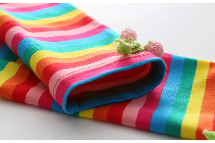  Summer Strawberry Clothing Baby Child Girl Colourful Striped Knee Length Leggings (7)