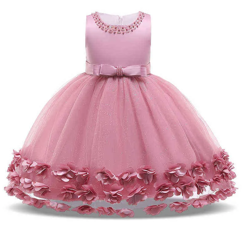 2021 zomer baby baby jurk meisje kleding kinderen jurken voor meisjes kinderen solide bloemblaadje verjaardagsfeestje prinses jurk kralen G1129