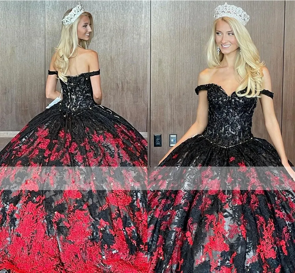 black and red sweet 16 dress Burgundy Organza Ball Gown Evening Dress main image 1