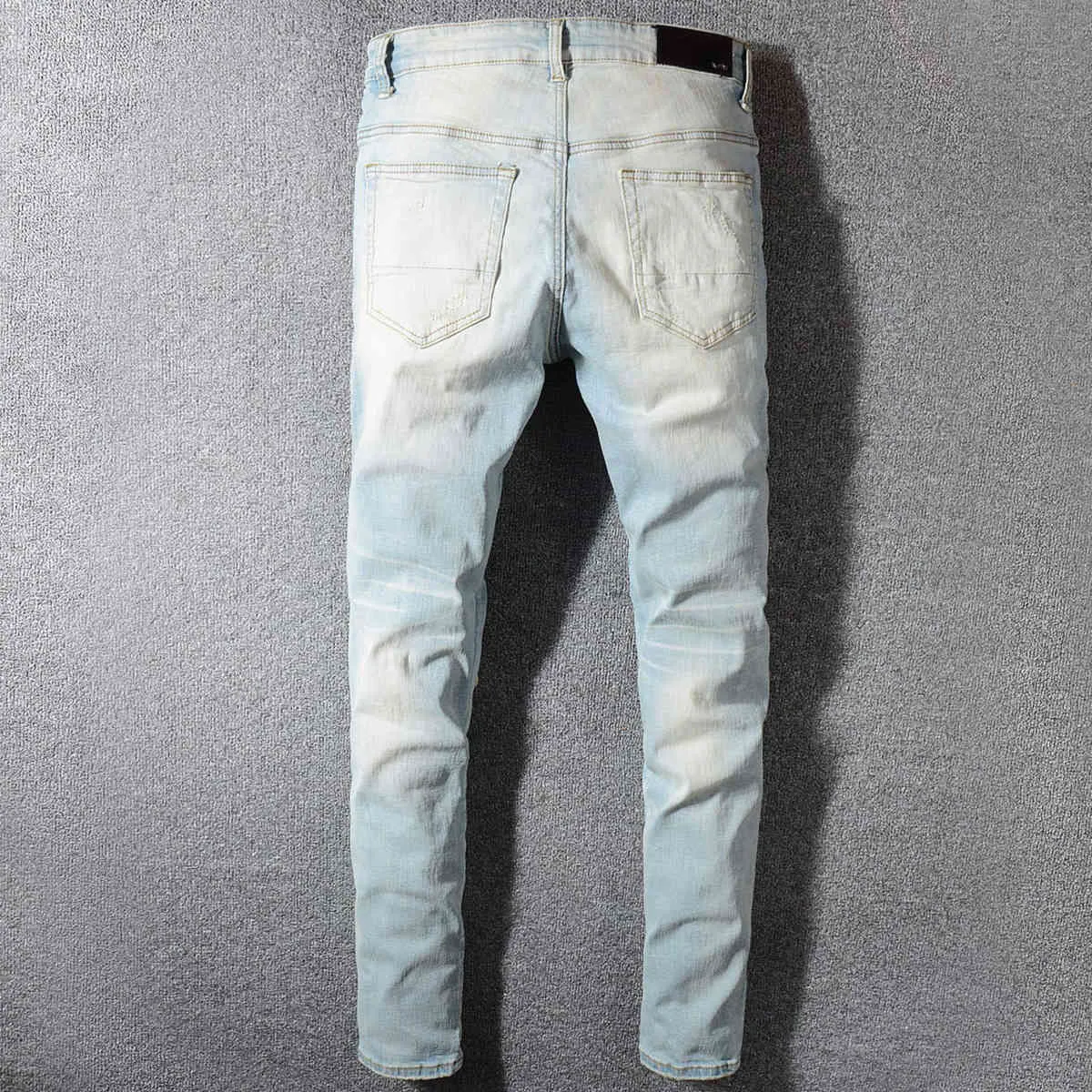 通信販売 メンズジーンズストリートウェア洗浄ピンクパッチライトブルー男性リッピングファッションブランドスリムフィットデニムパンツズボンビッグサイズヒップホップvt2d 買い大阪 Hanflow Com