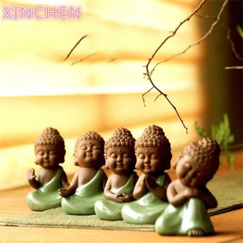 XINCHEN Céramique Artisanat Creative Décoration de La Maison Salon Feng Shui Ornements Mignon Petit Bouddha Zen Comme Des Pots D'ameublement 211108