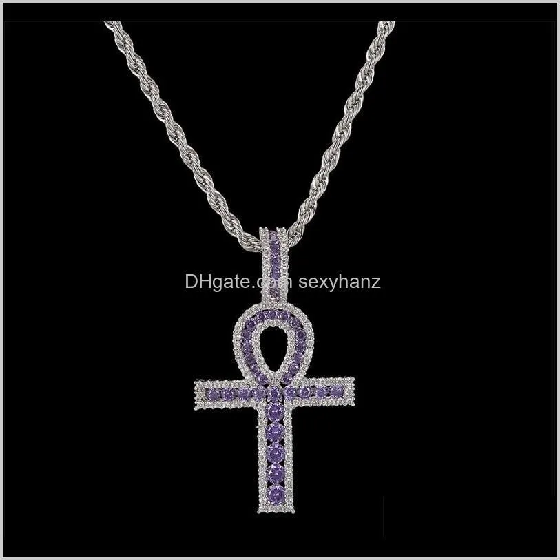 ankh cross pendant gold silver copper material iced zircon egyptian key of life pendant necklace men women hiphop jewelry 98 u2