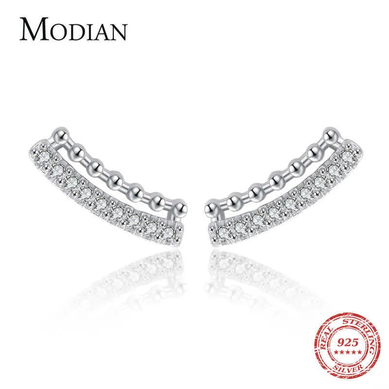 Minimalisme perle mode boucle d'oreille 925 en argent Sterling zircon cubique boucles d'oreilles élégantes pour les femmes Fine Jewelry Bijoux 210707