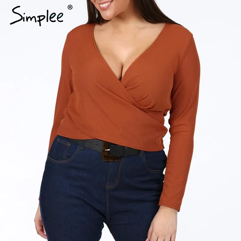 Élégant Col V Femmes Plus Taille Blouse À Manches Longues Croix Criss Noir Printemps Top Sexy Casual Solide Femme Tops Blouses 210414