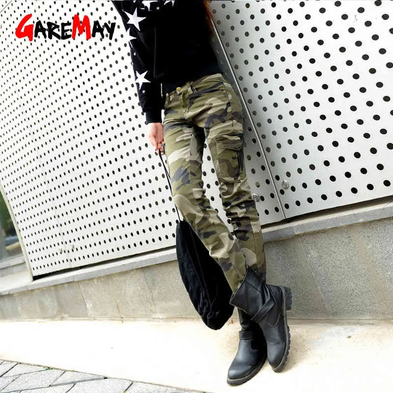 Calças de carga estilo militar para mulheres cintura alta 7xl mais tamanho senhoras camuflagem calça casual 210428